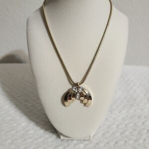 Christian Dior Vintage Gold Tone Costume Necklace Pendant Rhinestones 15-17”